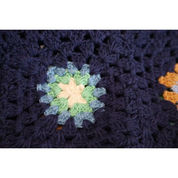 Aerie Women's Sz XS Boho Blue Crochet Granny Square Floral Puff Sleeve Crop Top - Picture 7 of 9